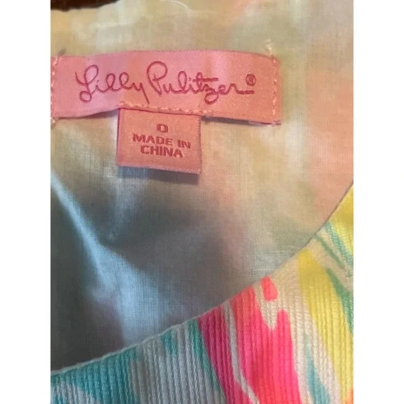 Lilly Pulitzer Shift Dress 0 Pink Blue Abstract Floral Shell Trim Sleeveless - Picture 2 of 6